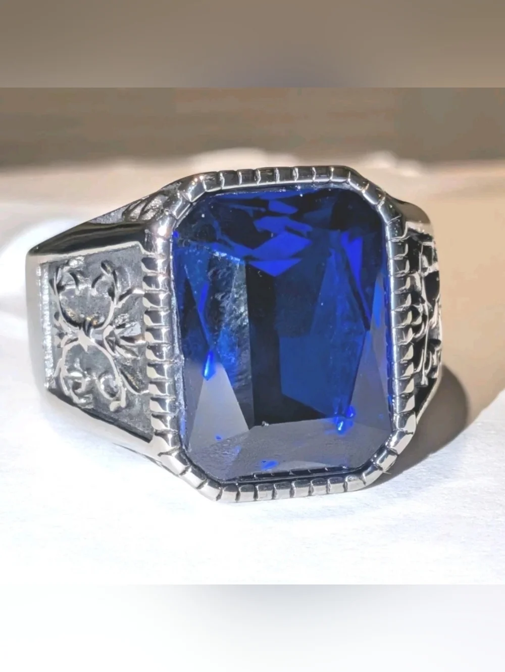 Retro Viking 5 Ct Lab Created Blue Sapphire Men's Ring 14K Silver Plated Sz 13